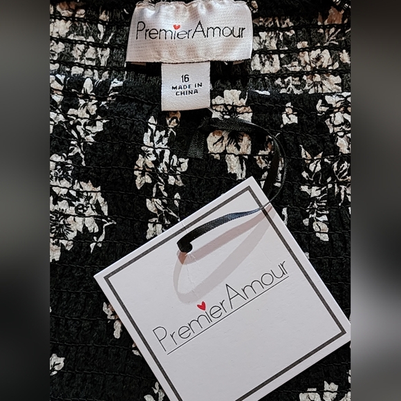Premier Amour Black White Floral Smocked Romper Size 16 Puff Sleeve Off Shoulder - Picture 9 of 12